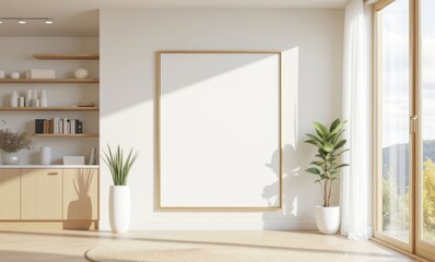 Bright minimalist living room scene