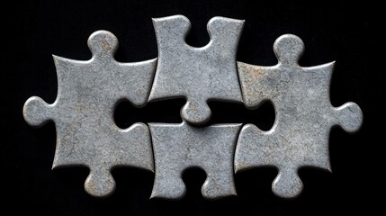 Fototapeta premium Grey puzzle pieces on black background