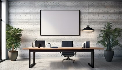 White brick CEO office interior, poster front