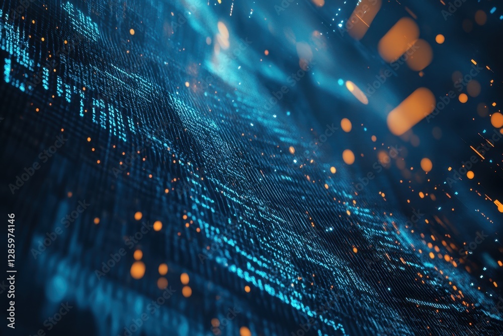 Poster visual representation of data flow in a digital landscape showcasing dynamic patterns and vibrant co