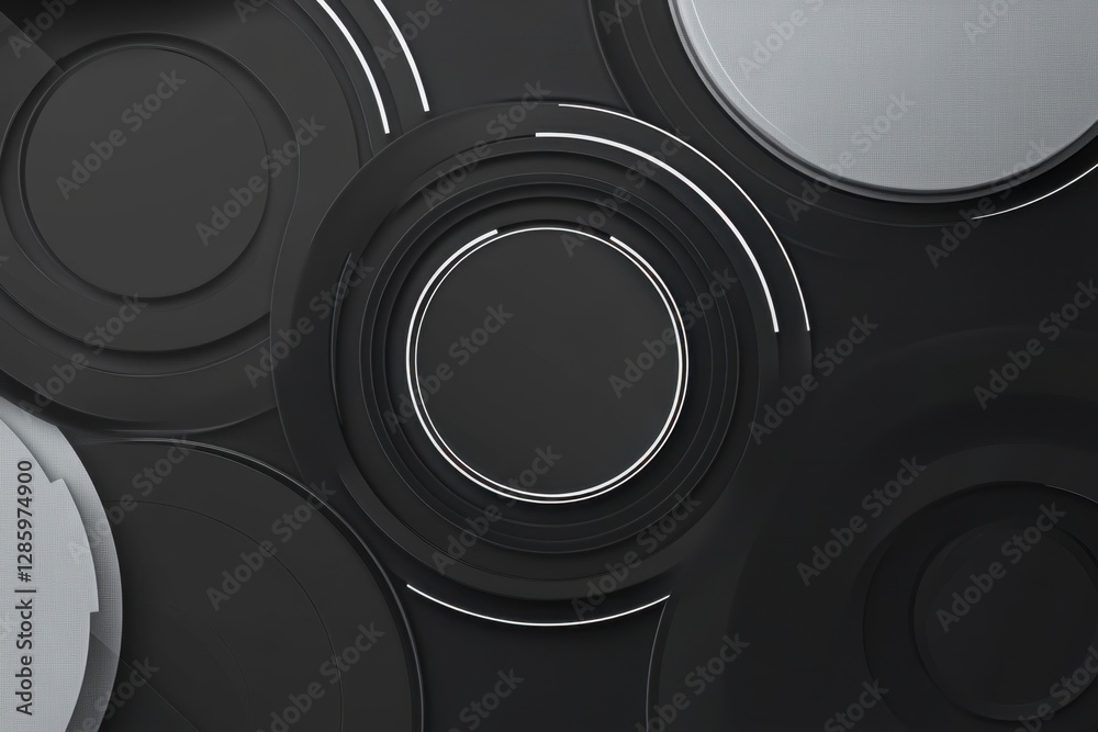 Poster circular patterns create a harmonious balance in a modern abstract composition on a dark background.