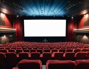 Fototapeta premium Movie theater with red seats and mock up screen
