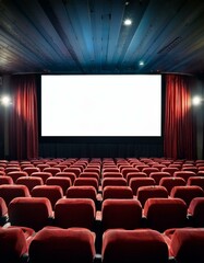 Fototapeta premium Movie theater with red seats and mock up screen