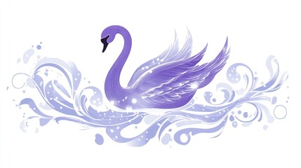 Fototapeta premium Purple swan gliding on water, abstract waves, peaceful scene, design element