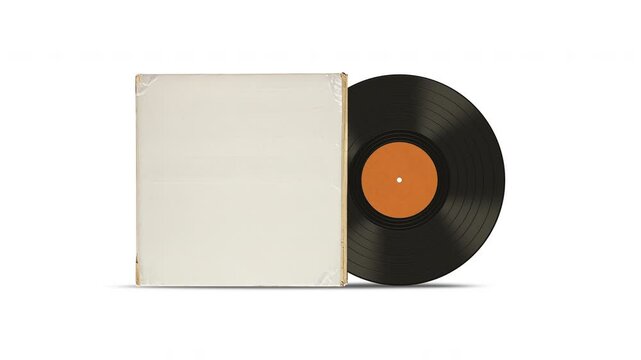 Grunge Vinyl Disc Mockup With Spinning LP Record And Cover On White Background