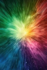 Vivid multicolored cosmic explosion in space with radiating light rays