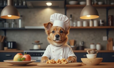 Corgi chef in a cozy kitchen