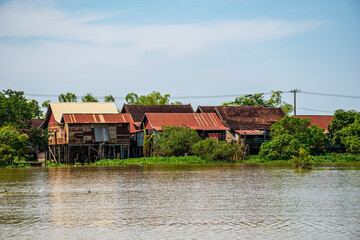 The Floating Village houses on Tonle Sap Lake in Siem Reap, Cambodia.