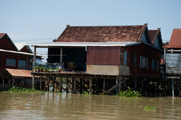The Floating Village houses on Tonle Sap Lake in Siem Reap, Cambodia.
