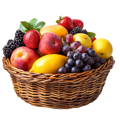 A Woven Basket Filled with Fresh Fruit Isolated on Transparent Background