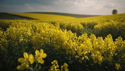 Obraz premium Yellow rapeseed field in summer