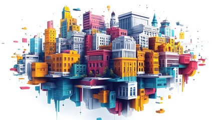 Obraz premium Vibrant and Futuristic City Skyline with Colorful Architectural Landmarks and Modern High Rise Buildings