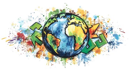 Colorful Splattered Globe Representing Sustainable Earth Conservation