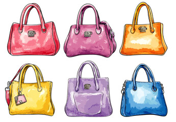 Colorful designer handbags collection showcasing vibrant fashion accessories