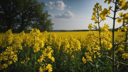 Obraz premium Yellow rapeseed field in summer