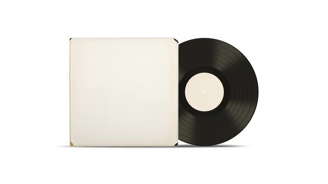 Vintage Vinyl Disc Mockup With Spinning LP Record And Cover On White Background