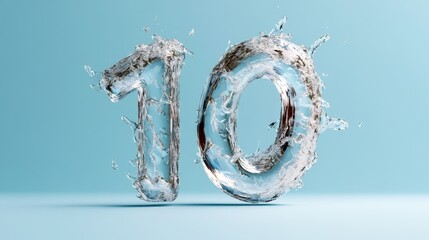 Number 10 splashing through water on light blue background