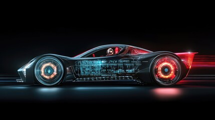 Naklejka premium A futuristic sleek car with glowing wheels and advanced technology