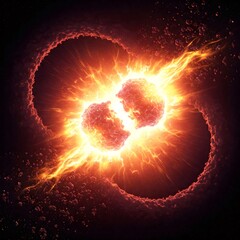 Fototapeta premium Two planets colliding creating big explosion with fire and magma