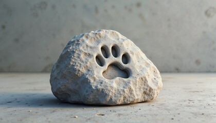  Stone with carved paw print, pet memorial.