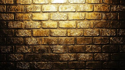 A brick wall with gold bricks