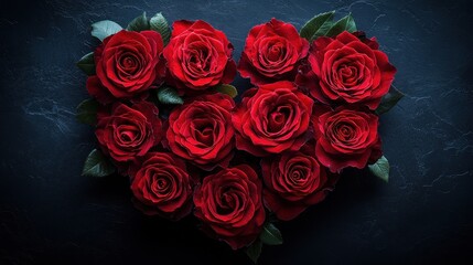 Heart of Red Roses on Dark Stone