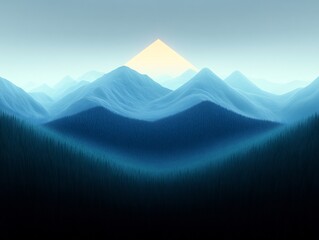 Fototapeta premium Serene Blue Mountains Gleaming Softly Under Dawn Light. AI Generated