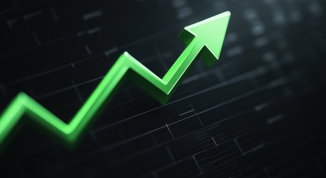 Green arrow pointing up representing increasing profits and business success