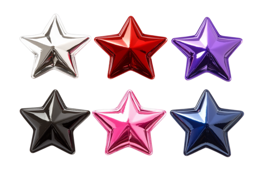 Colorful glossy stars set: red, purple, pink, blue, silver, black