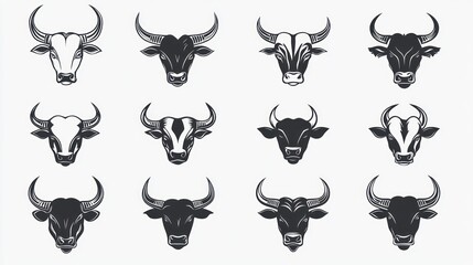 Naklejka premium Graphic bull heads collection, vector art, design elements