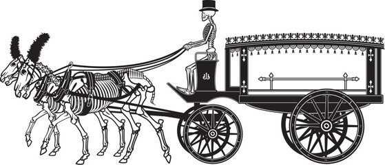 vector illustration of a Skeleton horse drawn hearse