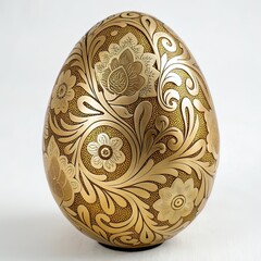 Ornate Gold Egg with Intricate Floral Carvings