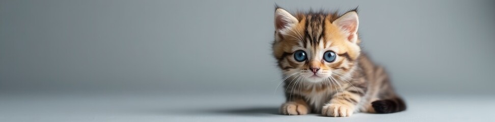 Blue-eyed fluffy kitten, grey backdrop, adorable pose, paws, adorable, siamese