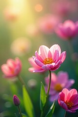 Fototapeta premium Blurred floral shapes, vibrant spring hues, bright bokeh, bright bokeh, abstract spring