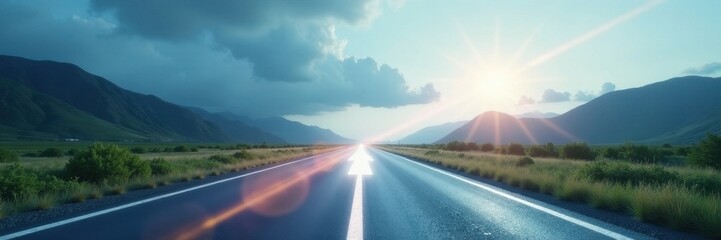 Bright white arrow pointing direction on a clear road , path, clear