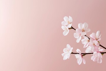 Fototapeta premium A pink flower with a white stem is the main focus of the image. The flower is surrounded by a soft pink background, which creates a serene and calming atmosphere. Concept of tranquility and beauty