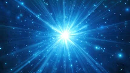 Abstract blue star technology background like light rays from cosmic explosion, representing data transfer speed in digital network or internet connection.