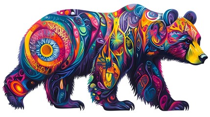 Vibrant Psychedelic Abstract Bear in Surreal Nature Scene