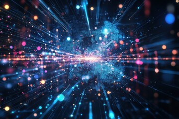 Fototapeta premium Interconnected circuits of light illuminate a digital landscape in vibrant colors and mesmerizing patterns at night. Generative AI