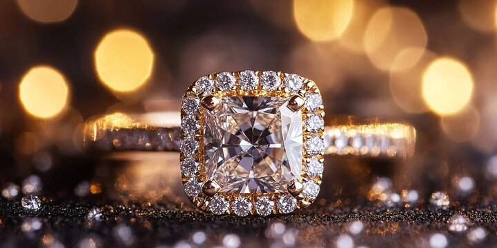 Luxury diamond ring on a sparkling background showcasing elegance and brilliance in jewelry design
