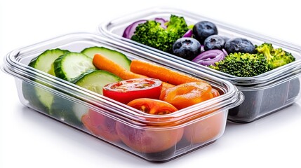 Transparent container filled with an assortment of fresh vegetables for attractive meal presentation and preparation