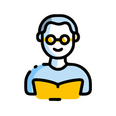 Smiling man reading book, intellectual curiosity