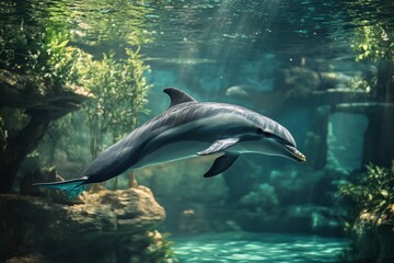 Dolphins in ocean with sustainability projects for marine conservation