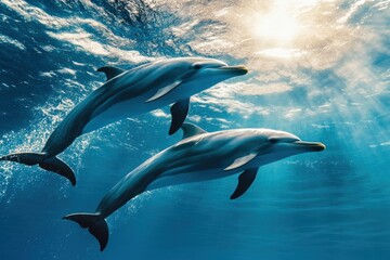 Obraz premium Thriving Dolphins in Sustainable Ocean Environment Through Initiatives