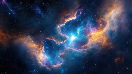 Naklejka premium A futuristic quantum experiment within a nebula bends reality, forming surreal celestial landscapes