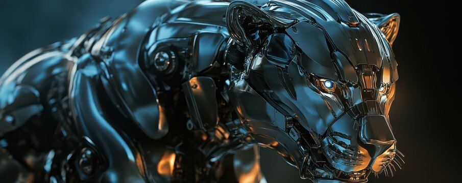 Futuristic robotic panther showcasing advanced technology in digital illustration design.