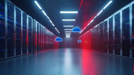 Futuristic server room, cloud computing concept