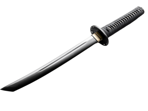 An elegant katana sword with a black handle, showcasing fine craftsmanship and cultural significance in martial arts.