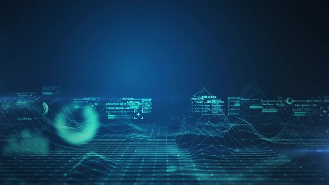 Abstract digital landscape with data visualization, Data analytics and technology network. Technology blockchain, and big data connection. Background 4k - Powered by Adobe