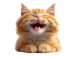 A cheerful orange cat with a big smile, capturing the essence of joy and playfulness in a delightful close-up.